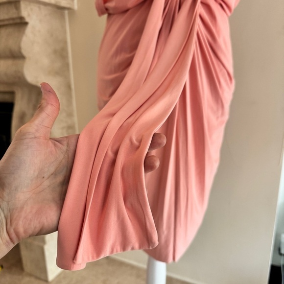 MISA Apricot Pink Domino Dress Draped Front Knee Length Women Party Cocktail NEW - Picture 7 of 16